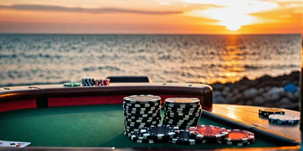 poker table against the sunset